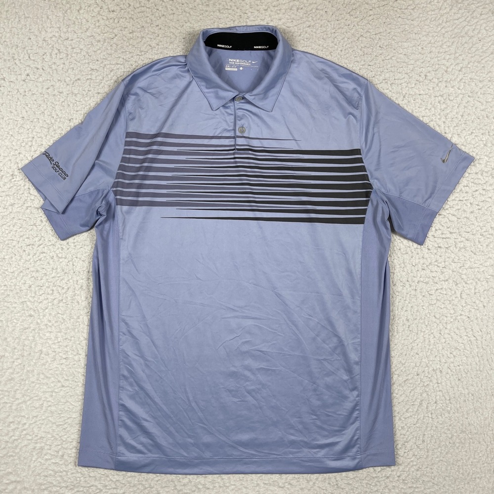 Nike‎ Golf Polo Shirt Mens Large Blue Striped Dri-Fit Tour Performance Athletic